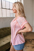 Lace Patchwork Exposed Seam V Neck Tee