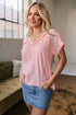 Lace Patchwork Exposed Seam V Neck Tee