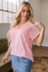 Lace Patchwork Exposed Seam V Neck Tee