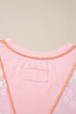 Lace Patchwork Exposed Seam V Neck Tee