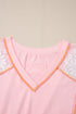 Lace Patchwork Exposed Seam V Neck Tee