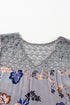 Lace Patchwork Floral Print Knot Front V Neck Blouse