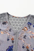 Lace Patchwork Floral Print Knot Front V Neck Blouse