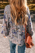 Lace Patchwork Floral Print Knot Front V Neck Blouse
