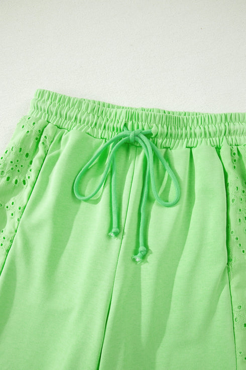 Lace Patchwork Half Sleeve Wide Leg Matching Pant Set
