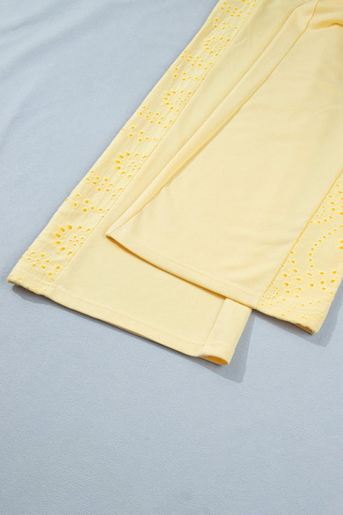 Lace Patchwork Half Sleeve Wide Leg Matching Pant Set