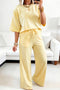 Lace Patchwork Half Sleeve Wide Leg Matching Pant Set