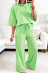 Lace Patchwork Half Sleeve Wide Leg Matching Pant Set