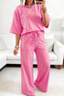 Lace Patchwork Half Sleeve Wide Leg Matching Pant Set