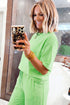 Lace Patchwork Half Sleeve Wide Leg Matching Pant Set