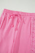 Lace Patchwork Half Sleeve Wide Leg Matching Pant Set