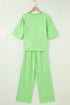 Lace Patchwork Half Sleeve Wide Leg Matching Pant Set