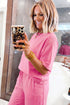 Lace Patchwork Half Sleeve Wide Leg Matching Pant Set