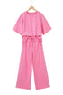 Lace Patchwork Half Sleeve Wide Leg Matching Pant Set