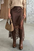 Lace Patchwork Hem Long Satin Shift Skirt