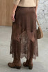 Lace Patchwork Hem Long Satin Shift Skirt
