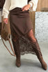 Lace Patchwork Hem Long Satin Shift Skirt