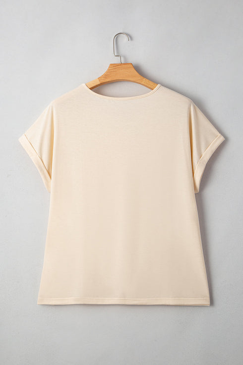 Lace Patchwork Short Sleeve Round Neck Plus Size Top