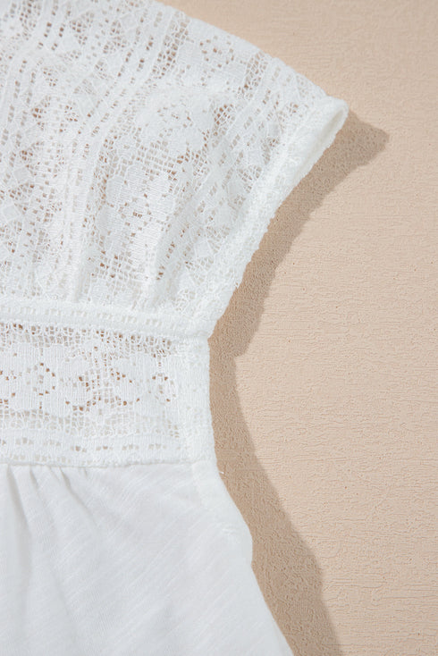 Lace Patchwork Square Neck Relaxed Fit Boho Style Summer Blouse