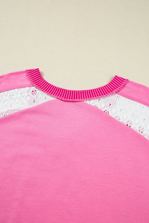 Lace Patchwork Striped Corded V Neck Long Sleeve Top