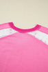 Lace Patchwork Striped Corded V Neck Long Sleeve Top