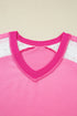 Lace Patchwork Striped Corded V Neck Long Sleeve Top