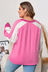 Lace Patchwork Striped Corded V Neck Long Sleeve Top