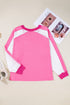 Lace Patchwork Striped Corded V Neck Long Sleeve Top