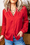 Lace Patchwork V Neck Button Front Shirt