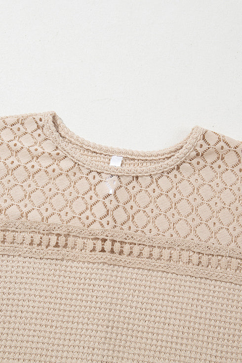 Lace Patchwork Waffle Short Sleeve Top