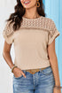 Lace Patchwork Waffle Short Sleeve Top