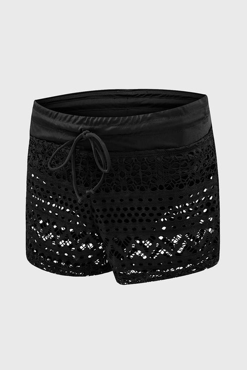 Lace Shorts Attached Swim Bottom