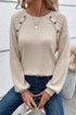 Lace Shoulder Button Accent Ribbed Long Sleeve Top