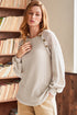 Lace Shoulder Button Accent Ribbed Long Sleeve Top