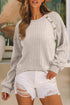 Lace Shoulder Button Accent Ribbed Long Sleeve Top