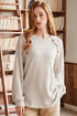 Lace Shoulder Button Accent Ribbed Long Sleeve Top