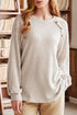 Lace Shoulder Button Accent Ribbed Long Sleeve Top