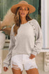 Lace Shoulder Button Accent Ribbed Long Sleeve Top