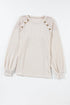 Lace Shoulder Button Accent Ribbed Long Sleeve Top