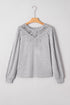 Lace Shoulder Ribbed Knit Long Sleeve V Neck Top