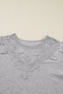 Lace Shoulder Ribbed Knit Long Sleeve V Neck Top