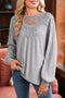 Lace Shoulder Ribbed Knit Long Sleeve V Neck Top