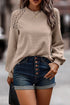 Lace Shoulder Waffle Knit Raglan Long Sleeve Top