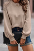 Lace Shoulder Waffle Knit Raglan Long Sleeve Top