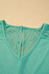 Lace Spliced Button Cutout V Neck Waffle Knit Blouse