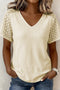 Lace Spliced Button Cutout V Neck Waffle Knit Blouse