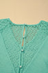 Lace Spliced Button Cutout V Neck Waffle Knit Blouse