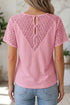Lace Spliced Button Cutout V Neck Waffle Knit Blouse