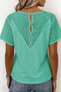Lace Spliced Button Cutout V Neck Waffle Knit Blouse