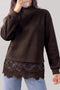 Lace Spliced Hem High Neck Pullover Sweatshirt